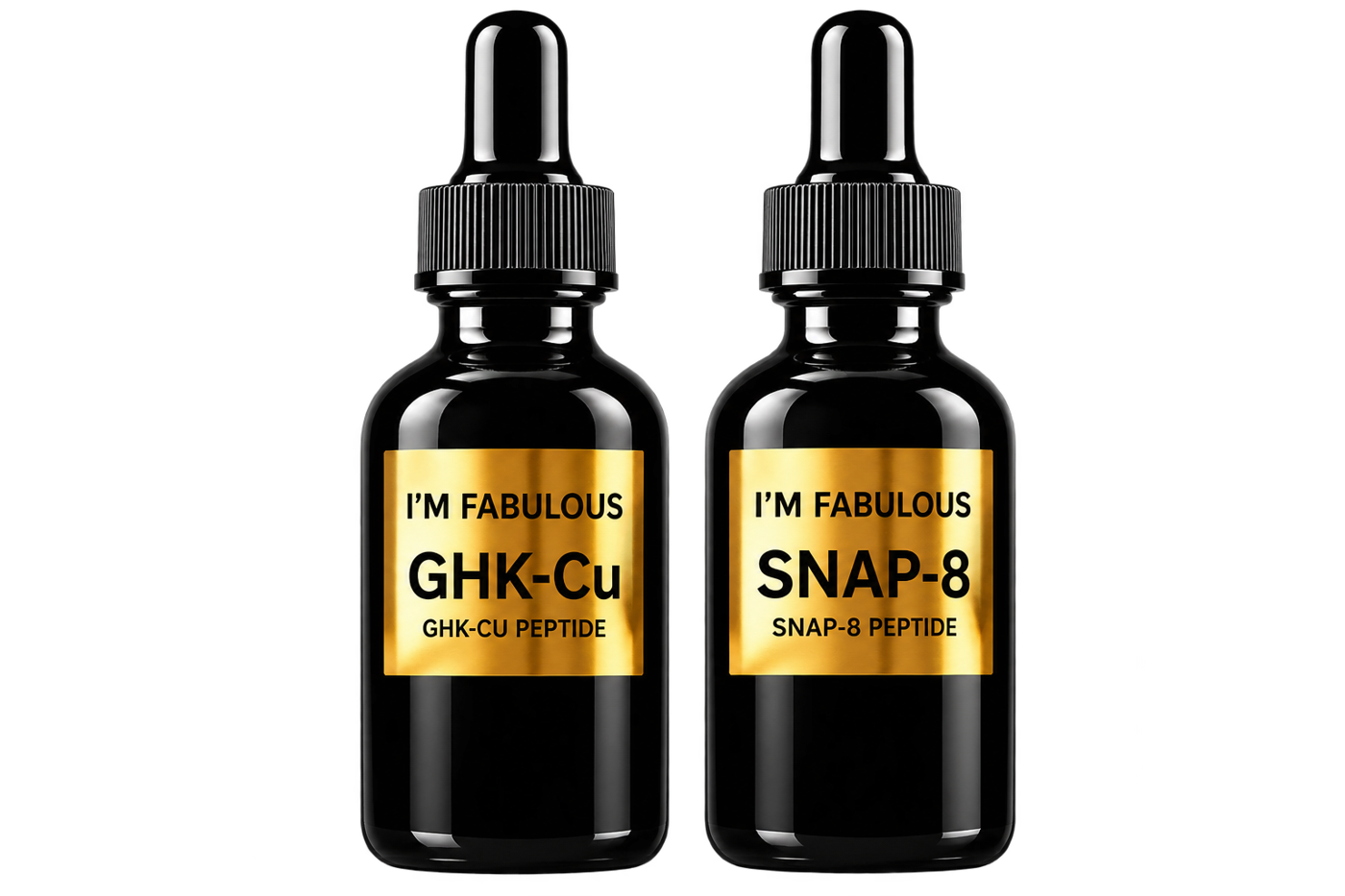 I’M FABULOUS COSMETICS GHK-Cu and SNAP-8 peptide serum bottles